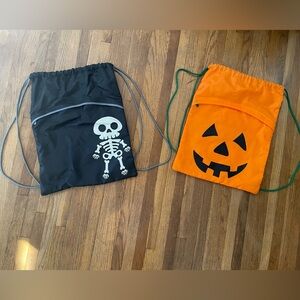 Halloween Skeleton and Pumpkin Drawstring Bags